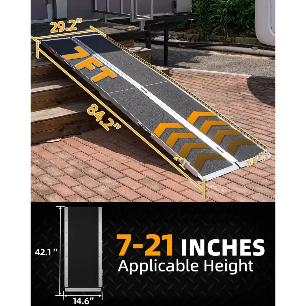 NEW-7-Foot Seamless Non-Slip Aluminum Folding Wheelchair Ramp for Home and Door Threshold Accessibility