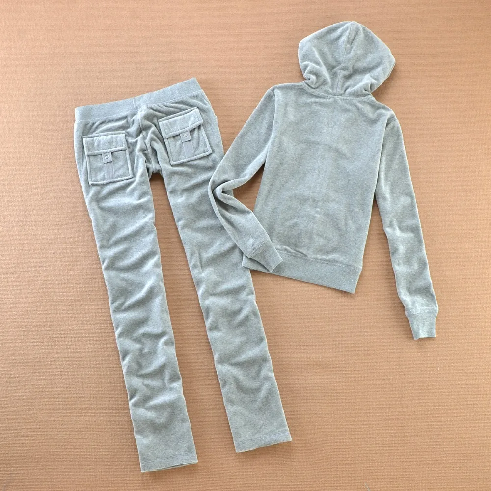 Y2K Women's Tracksuit Set Women's Hooded Rhinestone Sweatshirt and Pants Suit Velvet Tracksuit Two Piece Set