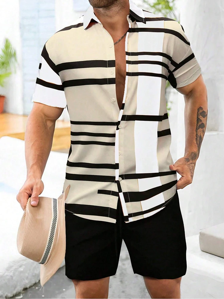 2024 Summer New Men's Short-sleeved Shirt And Beach Shorts Set Running Men's Shorts Everyday Urban Fashion Men's Casual Shirt 2