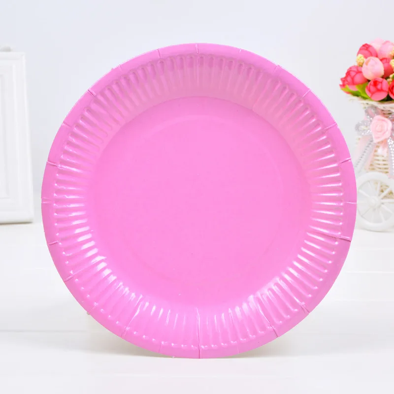 Description Picture 2 of item7inch Solid Paper Plates Theme Birthday Decorations Party Disposable Tableware Paper Napkins Cups Plates Tablecloths Straw