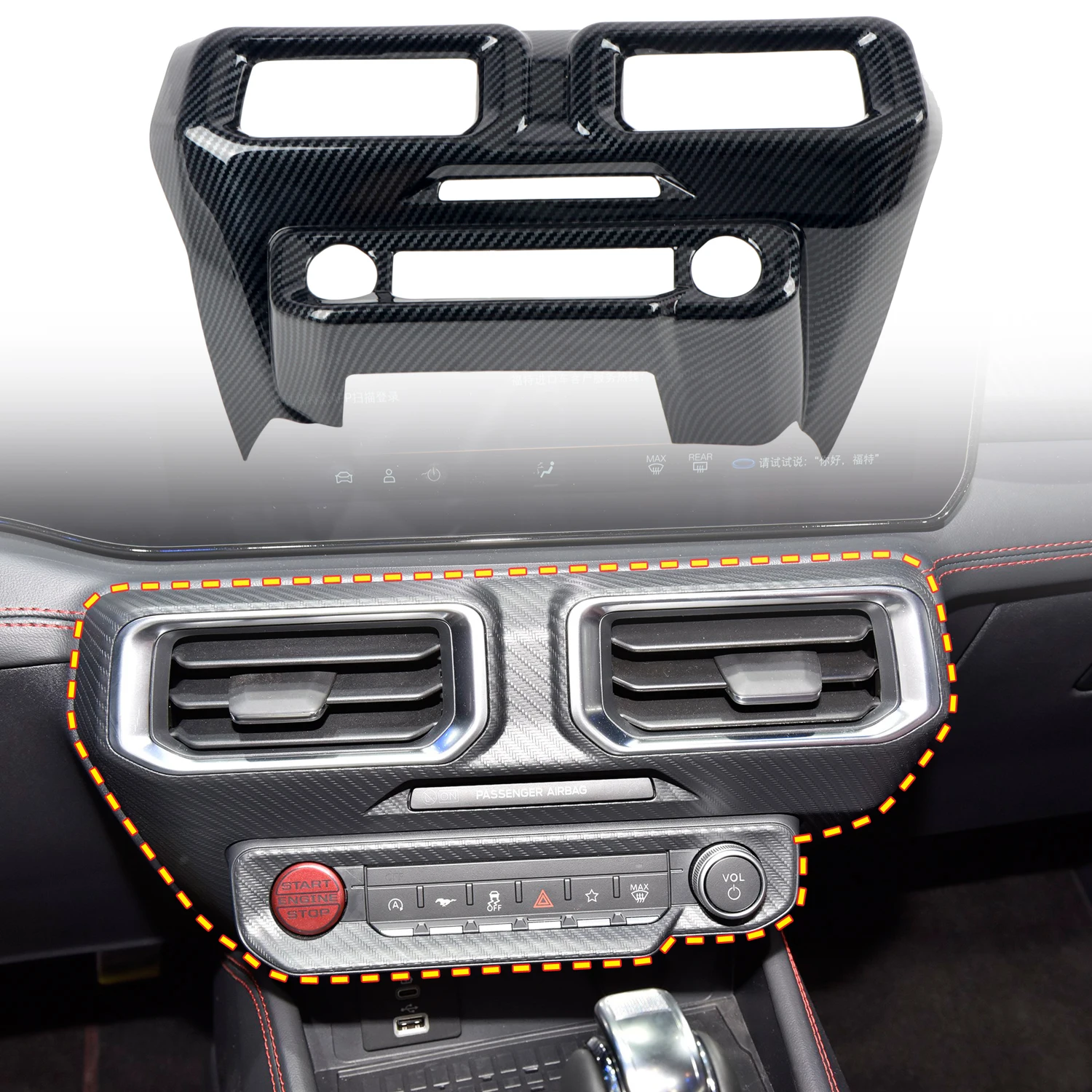 Copertura Pannello Cambio In Fibra Di Carbonio Per Ford Mustang 2024 - Rivestimento ABS Con Nastro Biadesivo, Finto Carbonio, Nero