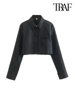 تراف موضة النساء فضفاضة اقتصاص قمصان خمر كم طويل الجبهة زر الإناث البلوزات Blusas شيك القمم 1