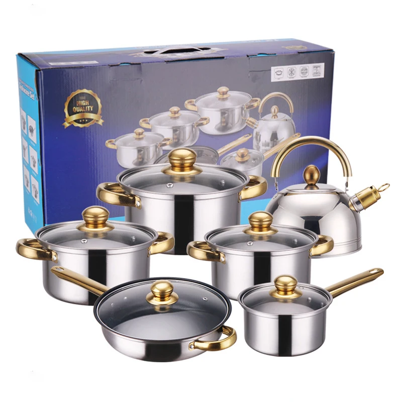 12 Pieces Cookware Sets Stainless Steel Stock Soup Pots Casseroles Cooking Pot Sets