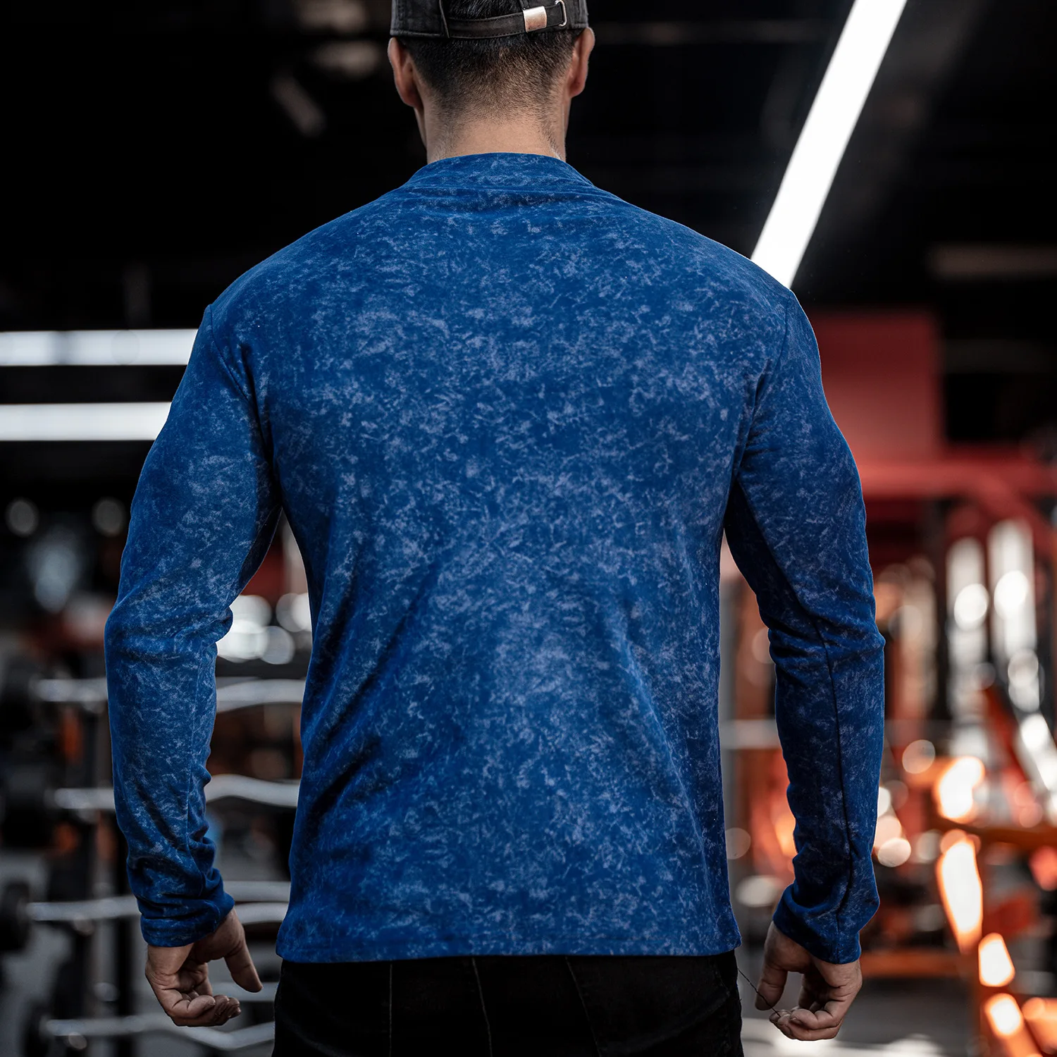 Tie Dye Velvet Long Sleeved Men's Fitness T Shirt - Image 2