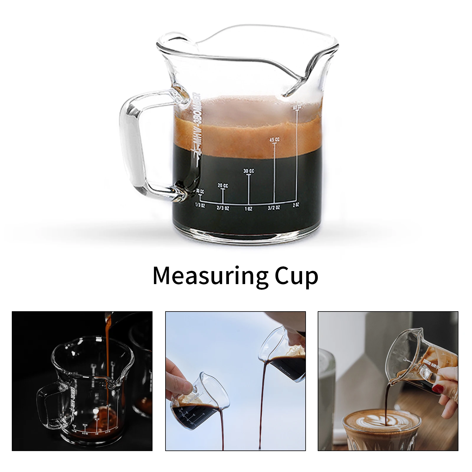 2 Pack 3oz Heat Resistant Glass Espresso Measuring Glass Espresso Shot  Glass Triple Pitcher Barista Double Spouts With Pouring Handle Barista