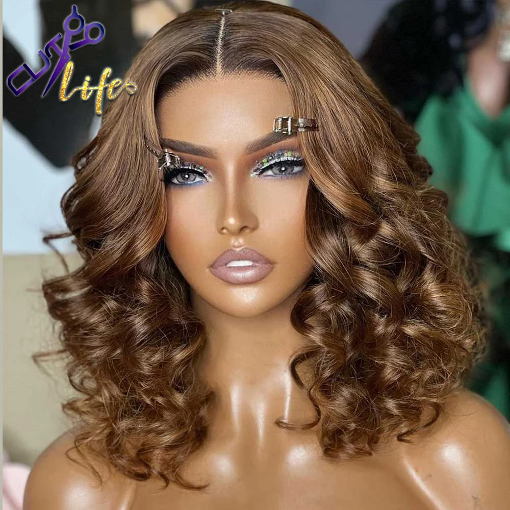 Curly Bob Brown 13x4 Lace Front Wig Human Hair Wigs 30 Color Preplucked With Baby Hair Brazilian Invisible Hairline Wig