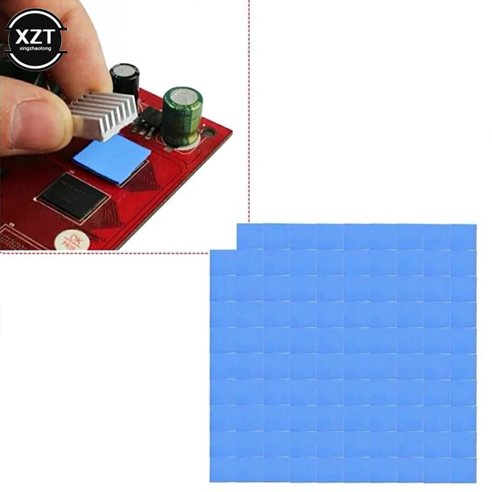 100Pc/Sheet Blue 100mm*100mm*1mm GPU CPU Heatsink Cooling Conductive Silicone Pad Thermal Pad for CPU GPU