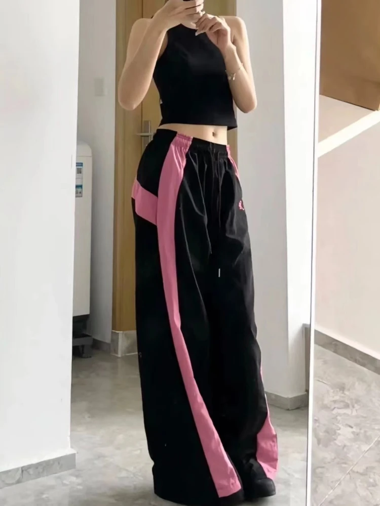 ADAgirl Y2k Black Sweatpants for Women Hip Hop Baggy Straight Wide Leg Jogging Sporty Pants Korean Streetwear Causal Trousers