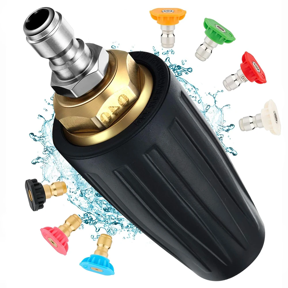 1/4" Car Pressure Washer Accessory Turbo Rotary Nozzle 360&deg; Rotary Turbo 4000 PSI Solid Brass + ABS With 7 Nozzles