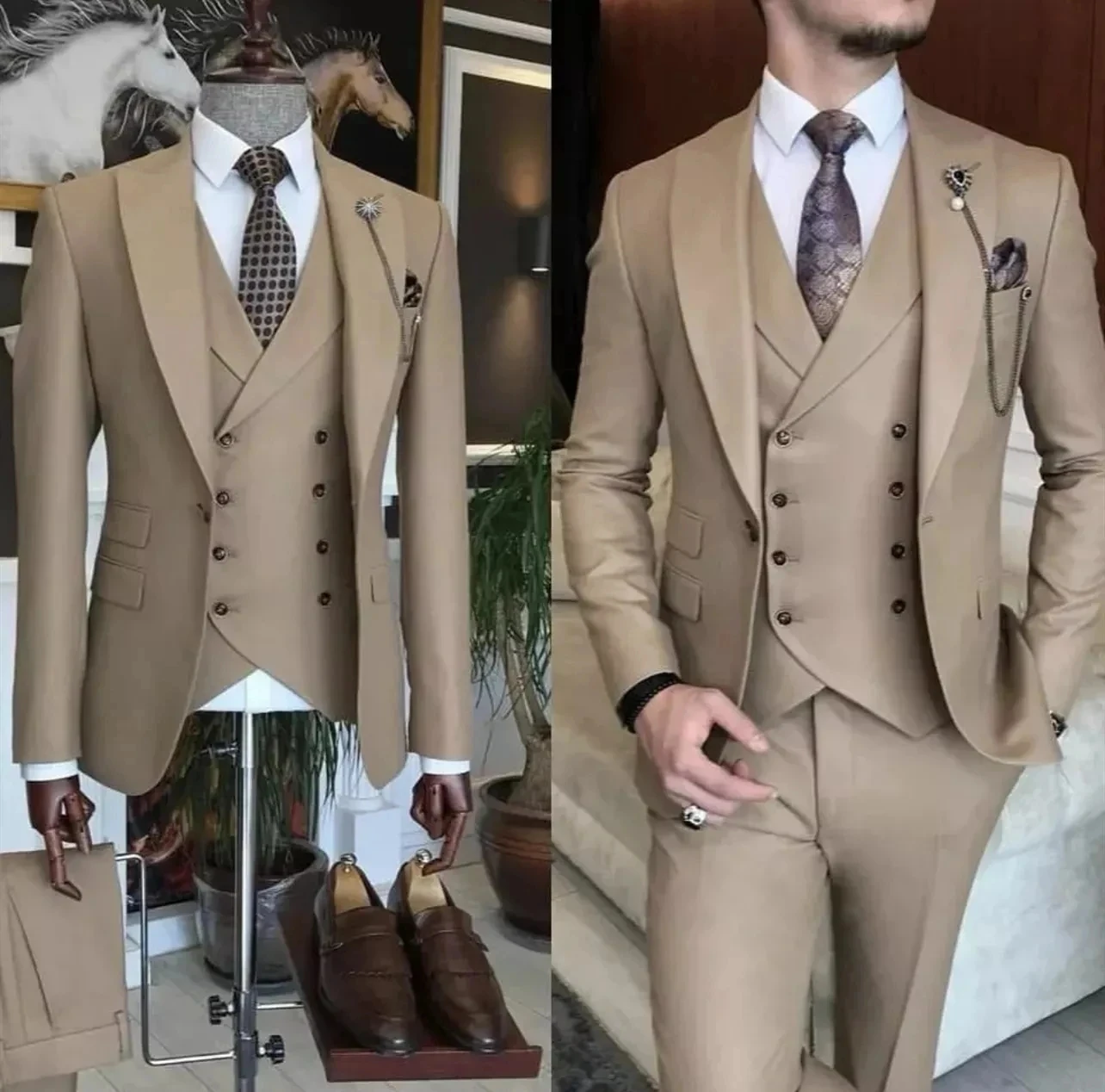 

0792 3 Pieces Wedding Groom Prom Terno Masculino Custom Blazer Jacket Vest Pant Sets