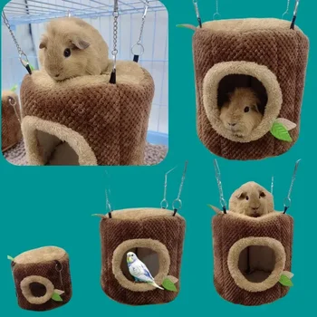 Small Animals Pet House Hamster Nest Stump Shaped Round Hang Hammock Guinea Pig Ferret Squirrel Rabbit Winter Warm Cotton Beds 6