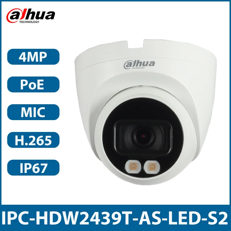 

Dahua 4MP Security Protection IP Camera Built-in Mic Lite Full-color Fixed-focal Eyeball Network Camera IPC-HDW2439T-AS-LED-S2