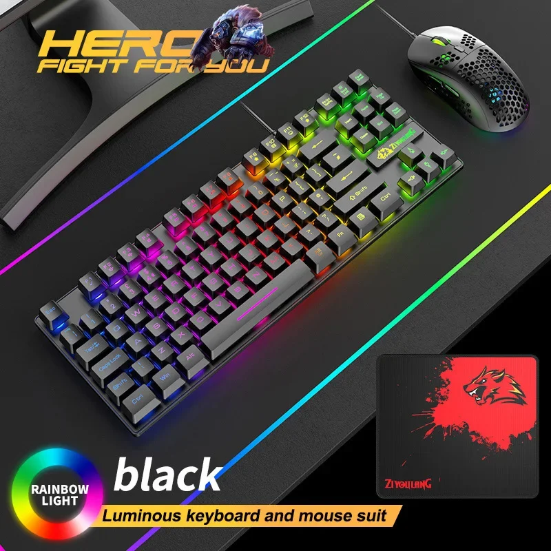 

Игровая клавиатура с механическим ощущением, мышь для ноутбука, ПК, геймерского компьютера, Волшебная эргономичная Проводная клавиатура с RGB подсветкой, набор мыши