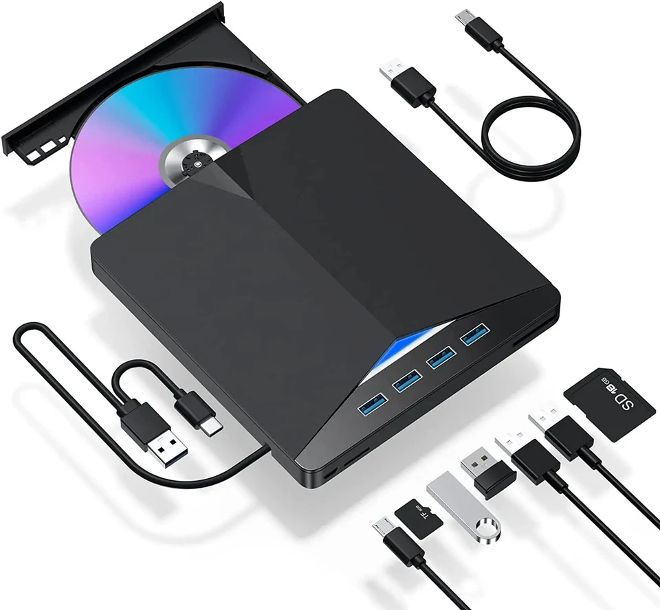 7-in-1 USB 3.0 Type-c external DVD RW optical drive burner reader player optical drive external PC laptop desktop