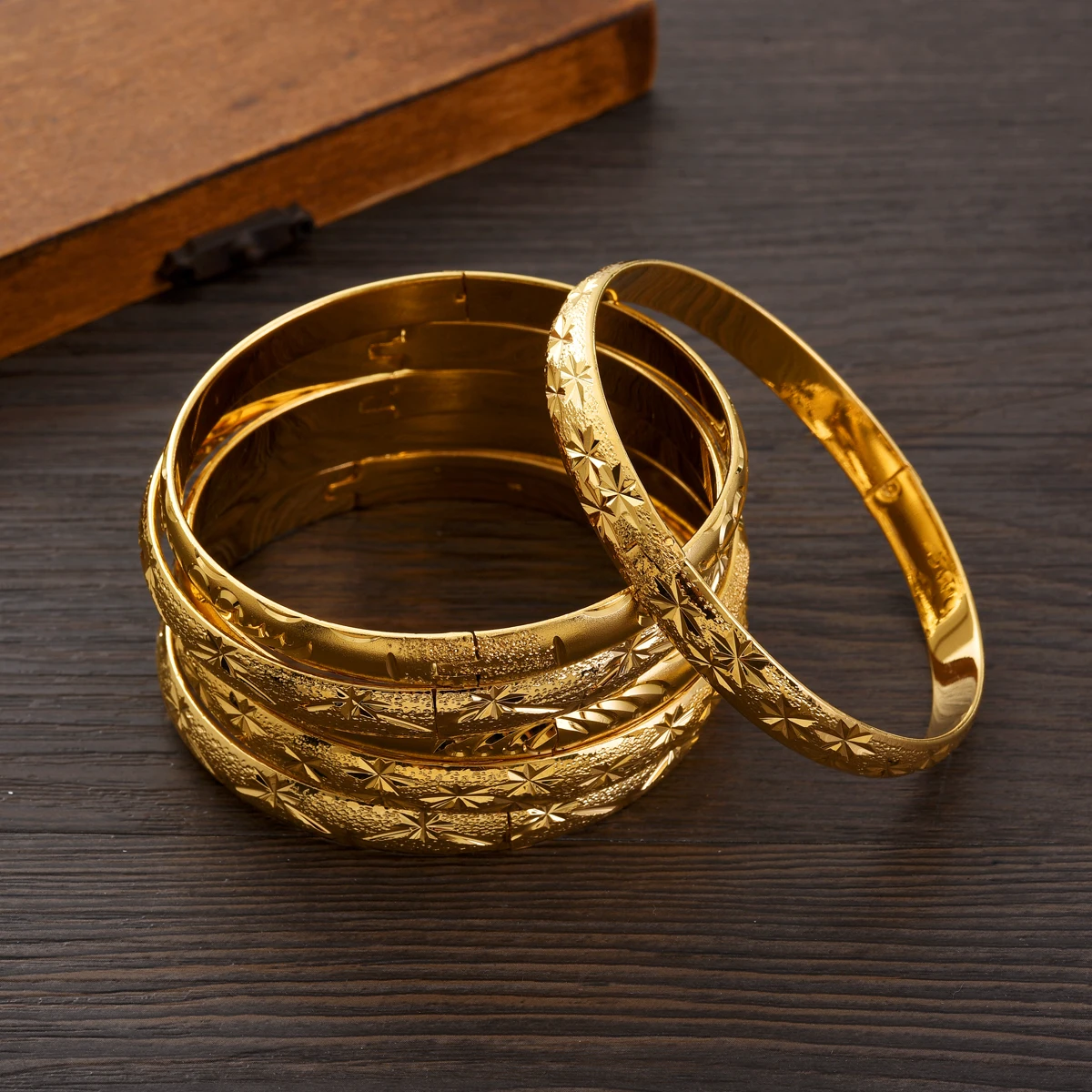 65MM Dubai Wedding Combination Bracelets For Women Ethiopian Jewelry Gold Color Indian Bangles Birthday Jewelry Gifts #104 3