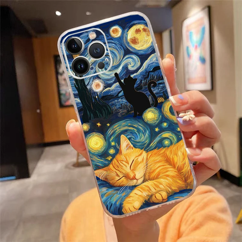 Custodia Per IPhone XR Con Gatto Starnight E Van Gogh – Onemiliayears, Design Originale, TPU Morbido, Antiscivolo E Antiurto, Regalo Per Ragazze