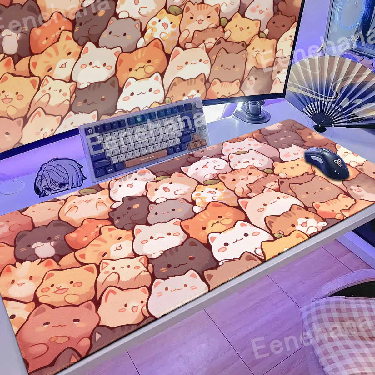 Große kawaii gamer mauspad niedliche japanische katze hakimi mauspad kunst deskmat computers piel zubehör teppich 900x400 spiel matten – Detail 2