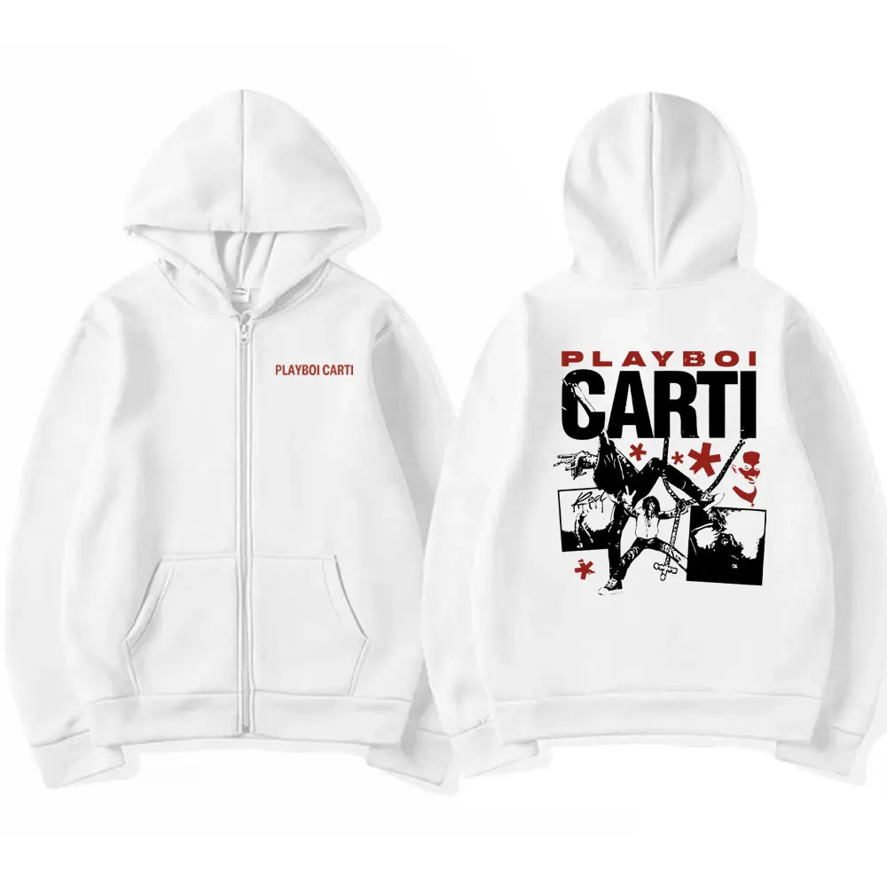 Rapper Playboi Carti Whole Lotta Red Graphic Zipper Hoodie Man Gothic Zip Up Jacket Streetwear Men Hip Hop Oversized Sweatshirts