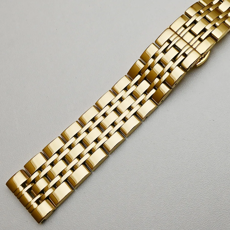 Elegant Polished Silver, Black, Gold Stainless Steel Watch Bracelet
