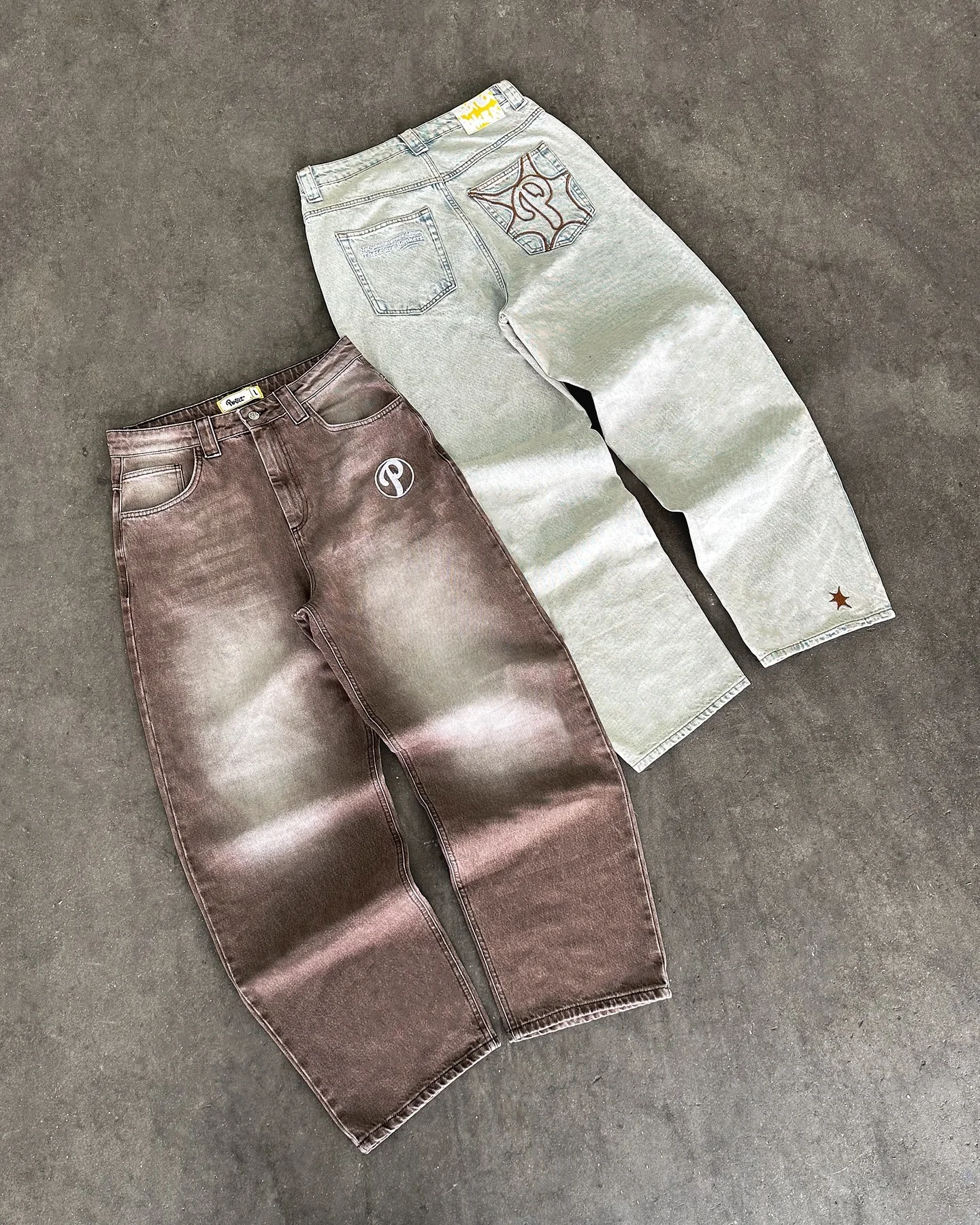 Vintage PROTECT Jeans Y2K Mens Pants Harajuku Hip Hop Letter Embroidery Blue Baggy Jeans High Waist Wide Leg Trouser Streetwear 3