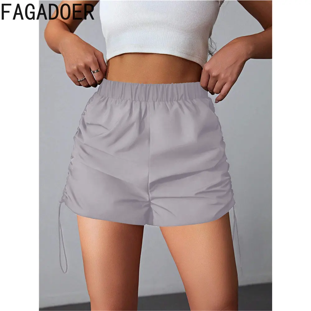 FAGADOER Fashion Drawstring Design Cargo Shorts Women High Waisted Pleated Shorts Casual Solid Color Matching Streetwear Bottoms