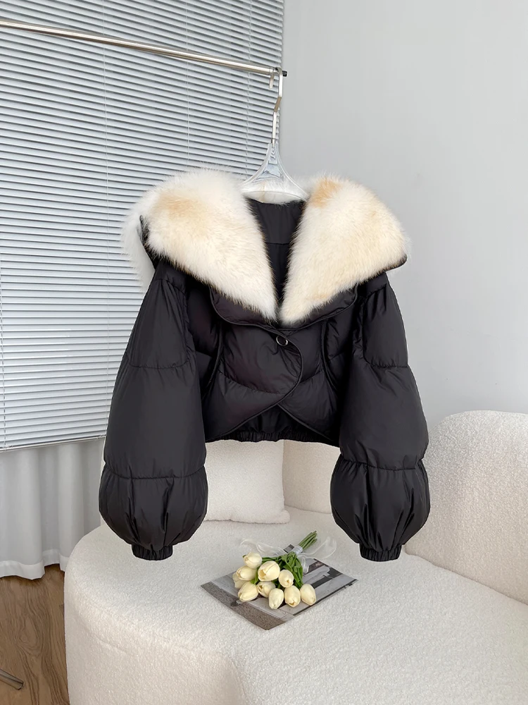 

Женский пуховик с высокой талией, теплая Толстая куртка на гусином пуху из натурального Лисьего меха, зима 2023
