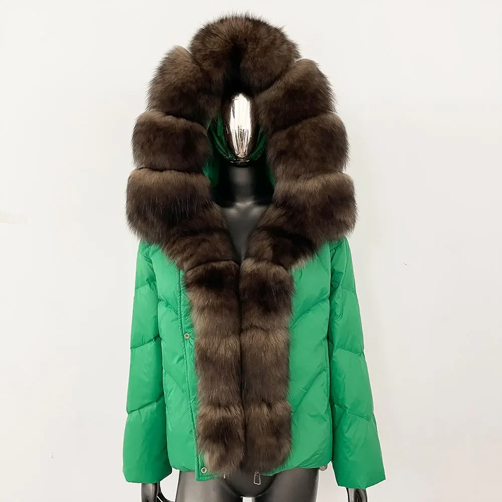 Winter Clothing Duck Down Overcoat for Woman Warm Parkas Shiny Jacket Natural Big Fur Hooded