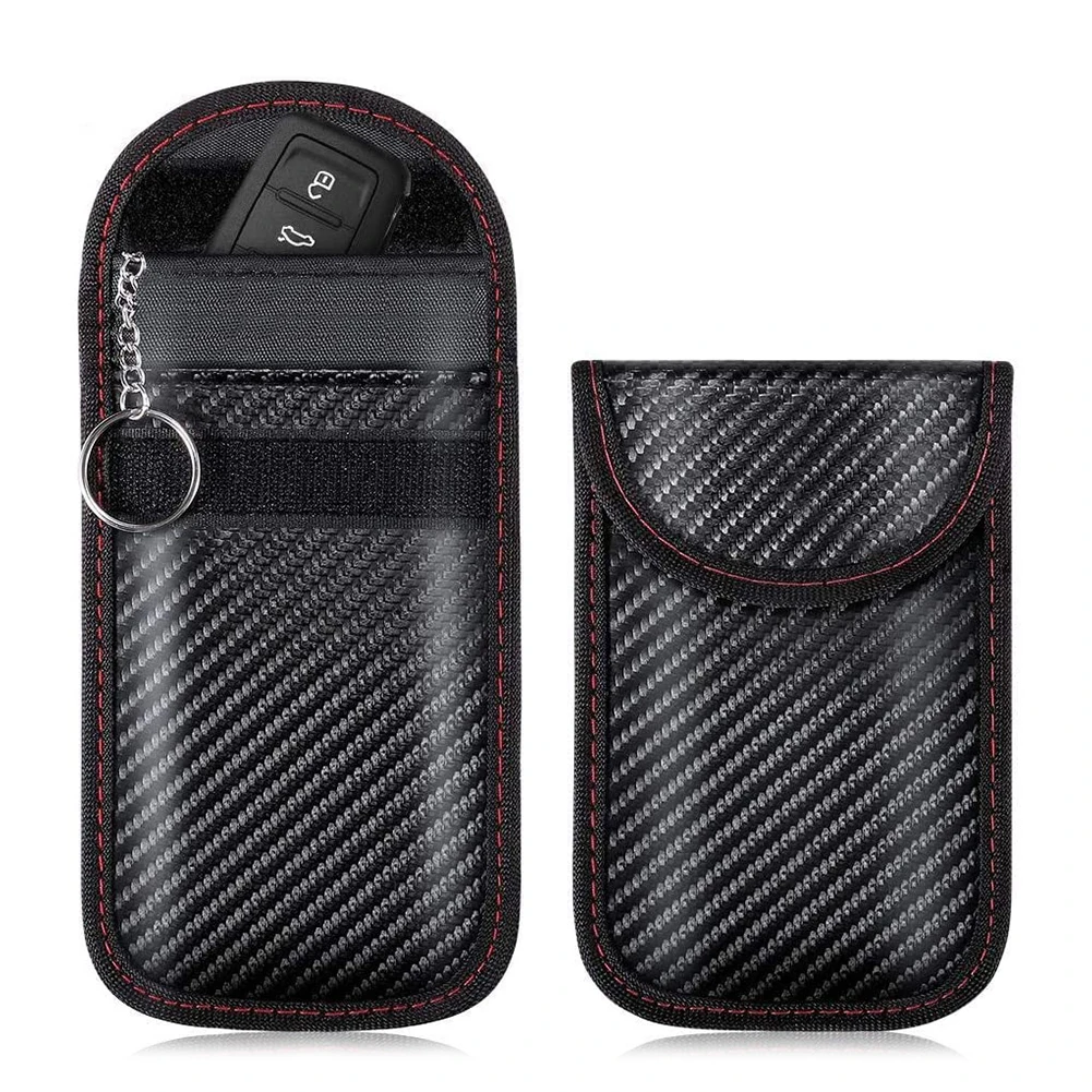 Carbon Fiber Car Key Signal Blocker Case PU Leather RFID Blocker