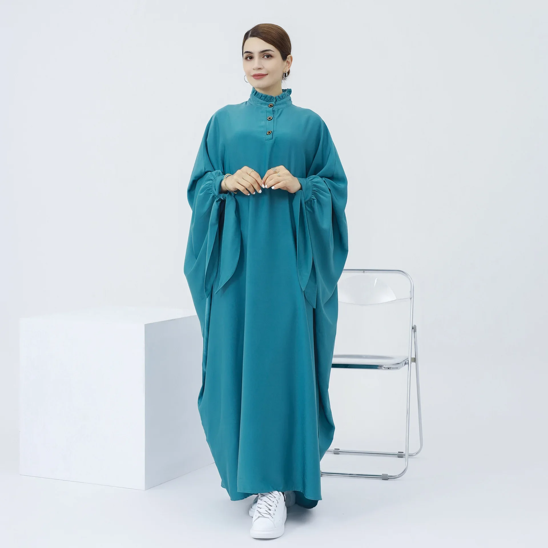 Butterfly Abaya Dress Bat Sleeves Muslim Long Dresses Plain Loose Abayas for Women Dubai Eid Islamic Modest Kaftan (No Hijab )