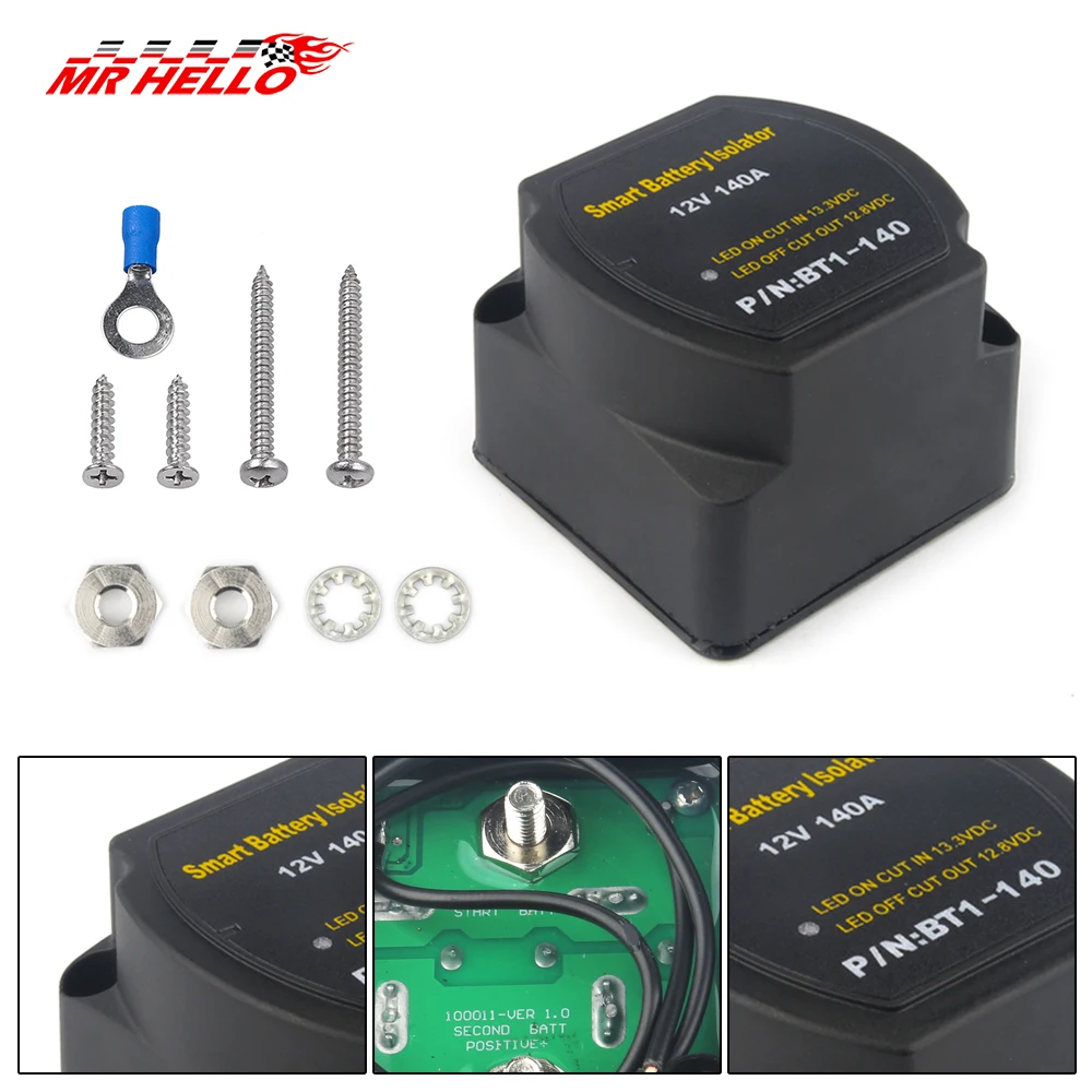  Demeras Kit d'isolateur de Batterie Double, Forte conductivité  étanche Sensible Double Relais de Batterie Isolateur Fendu 12 V 140 A pour  camions