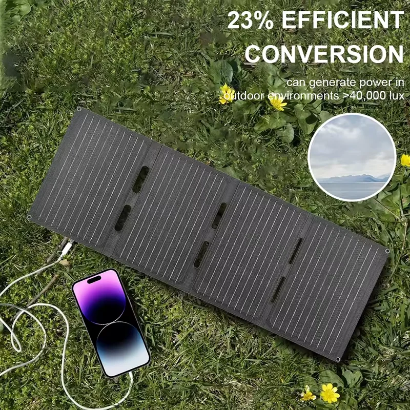 Pannello solare pieghevole da 80 W IP65 Caricatore da pannello solare portatile impermeabile Cella solare per telefono cellulare Laptop Zaino in spalla Escursione in campeggio - immagine 6