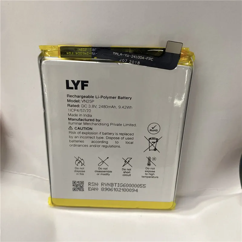 

YCOOLY for LYF VN25P battery 2480mAh In Stock Replacement + Tracking Number for VN25P battery