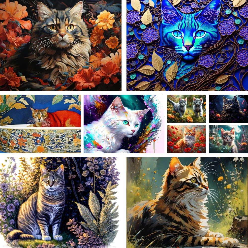 Tier Haustier Katze bedruckter Stoff Kreuzstich Stickmuster DMC Fäden Hobby Nähen Handwerk handgemachtes Geschenk Mulina gestempelt