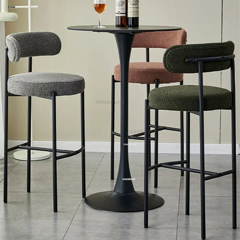 Modern Lambswool Bar Stool Designer Restaurant Restaurant Light Luxury Upscale Backrest Bar Chair Furniture Counter Stool