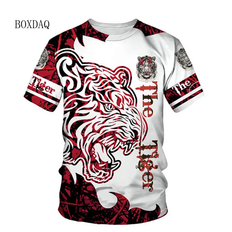 

3D Tiger Abstract Pattern Animal Printing Men's Street T-shirts Short Sleeve Round-Neck Loose Casual Male Tops Tees Big Size 6XL