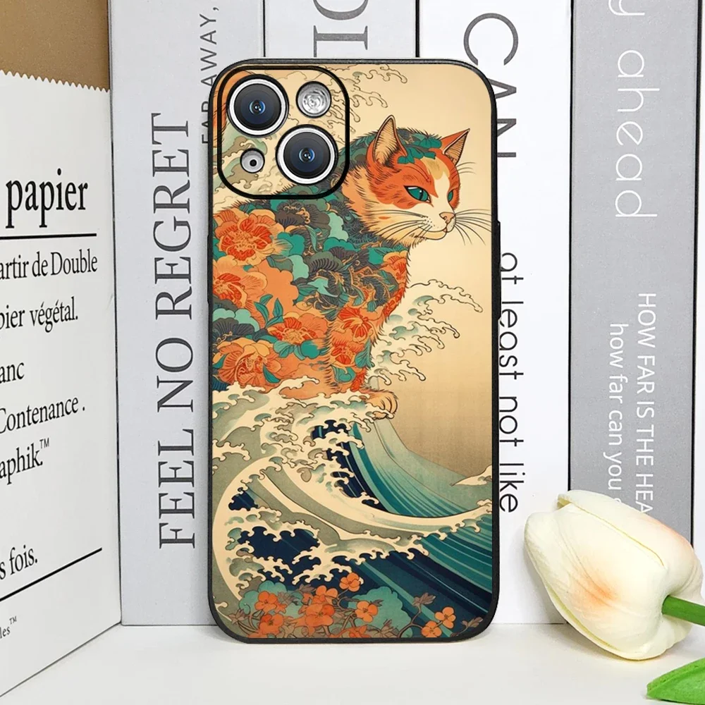 Cat-Themed Great Wave of Kanagawa Artistic Soft Phone Case Cover