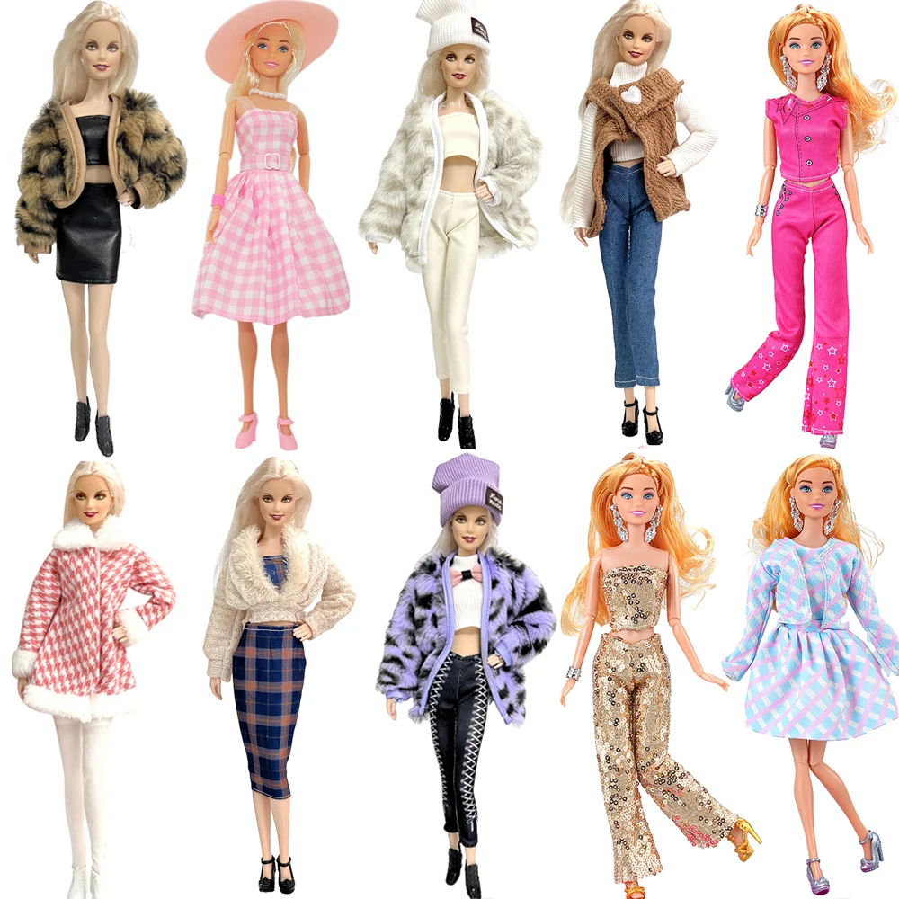 Kit Roupa Fashion Para Boneca Barbie Roupa 5 Pçs Casaco Poá