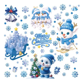 Christmas Mirror Stickers Winter Snowman Snowflake Santa Claus Elk Window Glass Static Stickers New Year Merry Christmas Decor