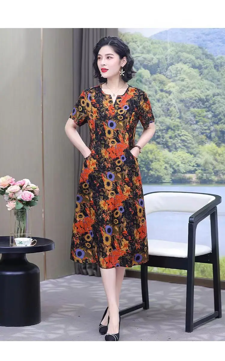 S96b5f7fc98974a0c8de5c057bc22060dm 2025 Plus Size Dress Summer Dress Robe Femme Womens Casual Short Sleeve Boho Vintage Print Long Dress Beach
