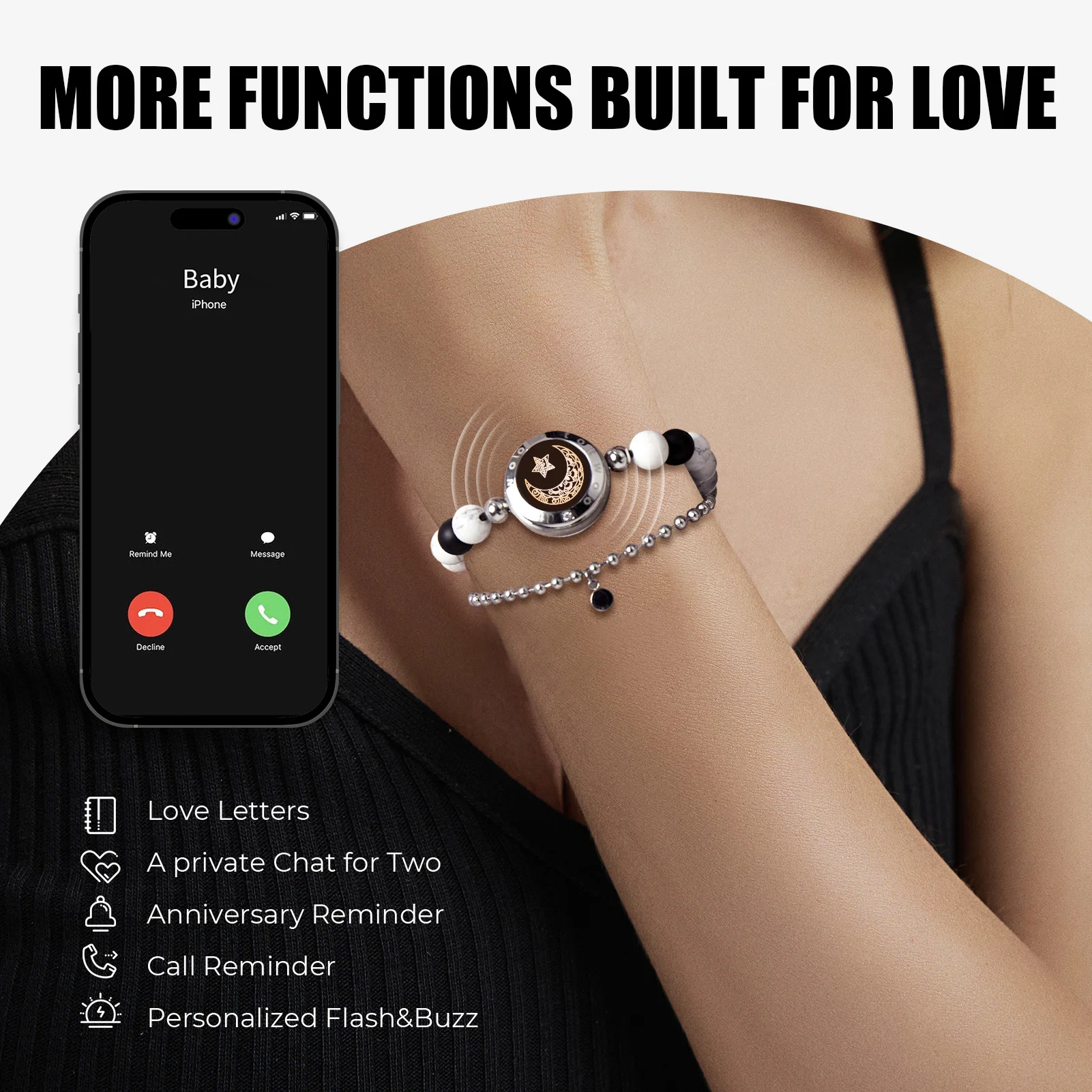 Totwoo Long Distance Touch Bracelets for Couples Relationship Light  up&Vibrate Smart Bracelets Bluetooth Connecting Jewelry-Sun&Moon Snake  Chain Black Gold - Walmart.com