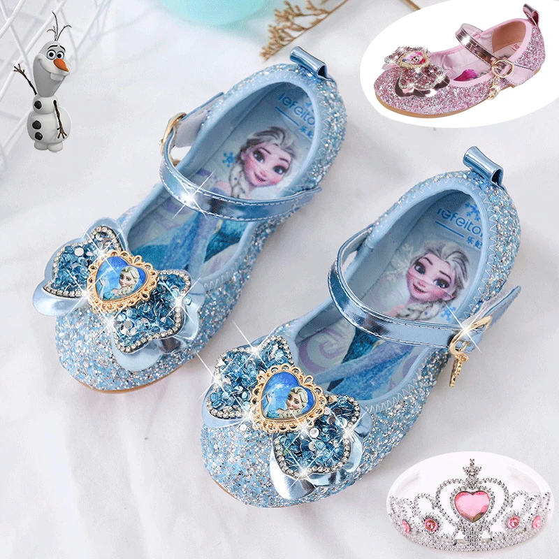 Zapatos de cristal de princesa Elsa para niñas, zapatillas de princesa