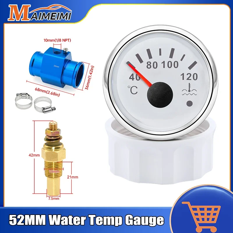 

H 52mm 2inch Marine Boat Water Temperature Gauge Sensor 1/8NPT 40-120℃ Water Temp Meter Indicator 9-32V For Car Auto Motorcycles