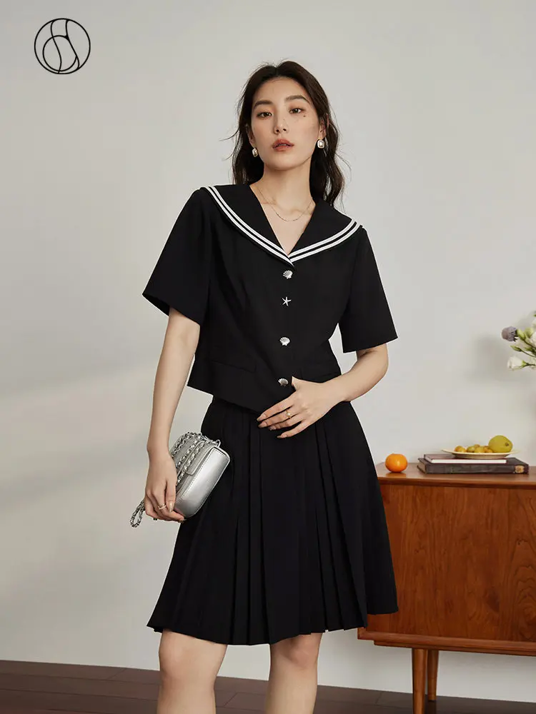 intangible cultural heritage old ink edition six dragons heavenly drum shaped decoration ink item victory collection DUSHU French College Style Navy Collar Shirt for Women Summer New Shaped Buckle Decoration Short Small Shirt Top Female