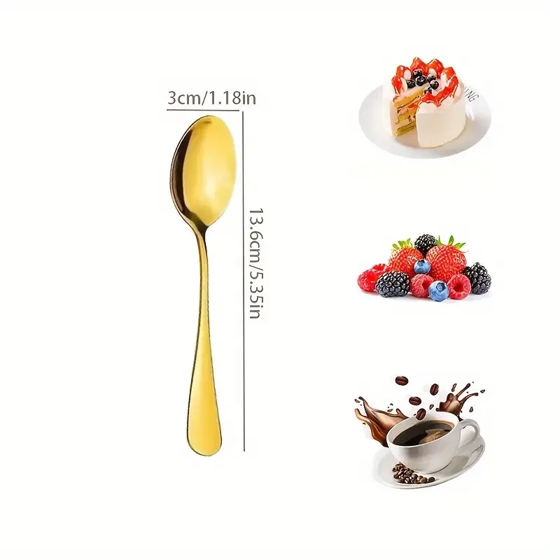 Gold Stainless Steel Coffee Spoon Dessert Spoon Tea Machine Washable 12pcs Suitable for Kitchen Restaurant