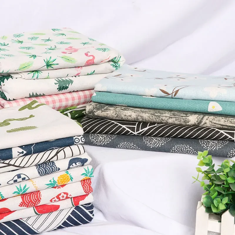 Cotton Linen Printing Fabric Solid Color Linen Curtain For DIY Handmade Headwear Country Style Wardrobe Apparel Accessories