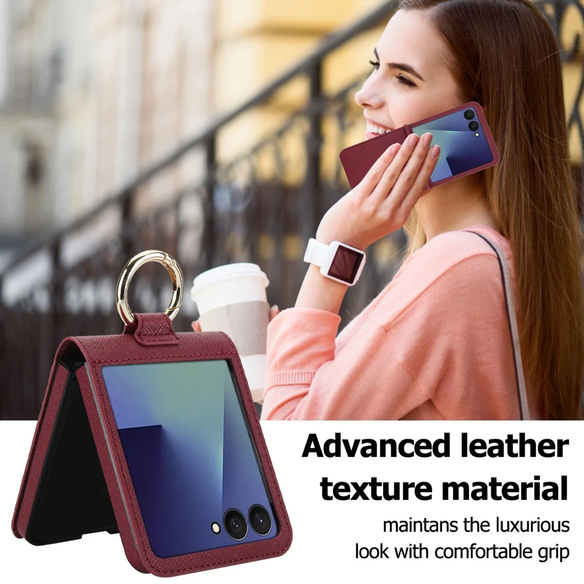 Elegant Leather Wallet Phone Case with Card Slot and Ring Holder Grip - Shockproof Cover