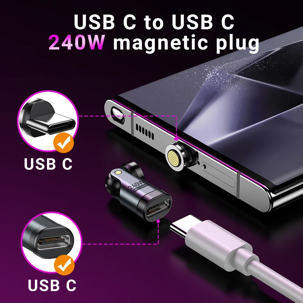 OTG Adapter AUFU 9Pin Magnetic USB C 540 Degree PD3.1 240W Fast Charging Type C Magnet Converter For iPhone 15 16 Laptop Xiaomi