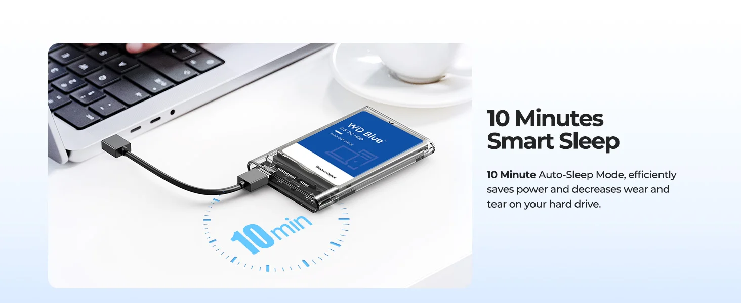 ORICO 2,5'' externes Festplattengehäuse USB 3.0 zu SATA III Werkzeugloses, transparentes Festplattengehäuse für 2,5 Zoll 7 mm 9,5 mm SATA HDD SSD – Detail 5