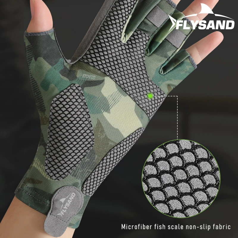FLYSAND Professional UV Fishing fingerless gloves Men's Ice Silk Fingerless High Elastic Non-slip Wear Resistant Cycling Outdoor Glove L/XL