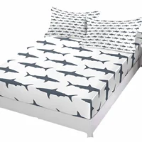 Ocean Cartoon Grey Shark Queen Size Bed Mattress Fitted sheet Elastic Rubber Band Non-slip Bed Sheet Pillowcase Set 2